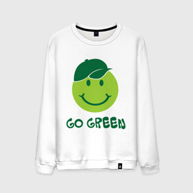 Мужской свитшот хлопок с принтом Грин смайл в Екатеринбурге, 100% хлопок |  | eco | go green | green | зеленые технологии | зелень | планета | смайл | смайлик | чистота | эко | экология