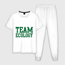 Мужская пижама хлопок с принтом Команда экологов в Екатеринбурге, 100% хлопок | брюки и футболка прямого кроя, без карманов, на брюках мягкая резинка на поясе и по низу штанин
 | eco | team ecology | зеленые технологии | зелень | планета | чистота | эко | экология