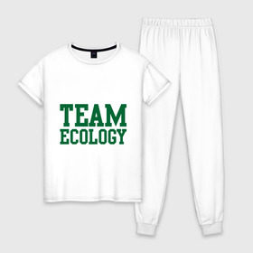 Женская пижама хлопок с принтом Команда экологов в Екатеринбурге, 100% хлопок | брюки и футболка прямого кроя, без карманов, на брюках мягкая резинка на поясе и по низу штанин | eco | team ecology | зеленые технологии | зелень | планета | чистота | эко | экология