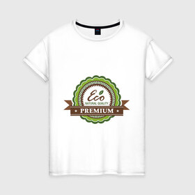 Женская футболка хлопок с принтом Натуральное качество в Екатеринбурге, 100% хлопок | прямой крой, круглый вырез горловины, длина до линии бедер, слегка спущенное плечо | eco | зеленые технологии | зелень | натуральное качество | планета | чистота | эко | экология