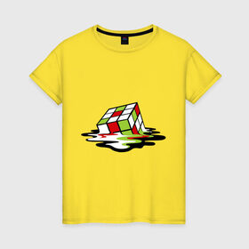 Женская футболка хлопок с принтом Кубик рубика в Екатеринбурге, 100% хлопок | прямой крой, круглый вырез горловины, длина до линии бедер, слегка спущенное плечо | Тематика изображения на принте: головоломка | игра | игрушка | кубик рубик