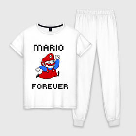 Женская пижама хлопок с принтом Mario forever в Екатеринбурге, 100% хлопок | брюки и футболка прямого кроя, без карманов, на брюках мягкая резинка на поясе и по низу штанин | nintendo | марио | нинтендо