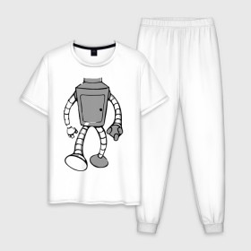 Мужская пижама хлопок с принтом бендэр в Екатеринбурге, 100% хлопок | брюки и футболка прямого кроя, без карманов, на брюках мягкая резинка на поясе и по низу штанин
 | bender | futurama | бендер | мультики | мультфильмы | футурама
