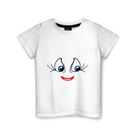 Детская футболка хлопок с принтом Глазки в Екатеринбурге, 100% хлопок | круглый вырез горловины, полуприлегающий силуэт, длина до линии бедер | Тематика изображения на принте: smile | глаза | настроение | позитив | ресницы | рожица | смайлик | улыбаться | улыбка | улыбочка | эмоции