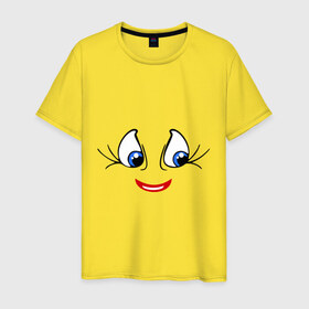 Мужская футболка хлопок с принтом Глазки в Екатеринбурге, 100% хлопок | прямой крой, круглый вырез горловины, длина до линии бедер, слегка спущенное плечо. | smile | глаза | настроение | позитив | ресницы | рожица | смайлик | улыбаться | улыбка | улыбочка | эмоции
