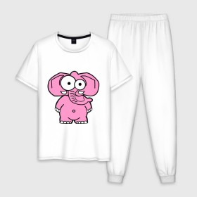 Мужская пижама хлопок с принтом Розовый слон в Екатеринбурге, 100% хлопок | брюки и футболка прямого кроя, без карманов, на брюках мягкая резинка на поясе и по низу штанин
 | Тематика изображения на принте: смешной