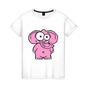 Женская футболка хлопок с принтом Розовый слон в Екатеринбурге, 100% хлопок | прямой крой, круглый вырез горловины, длина до линии бедер, слегка спущенное плечо | смешной
