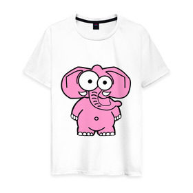 Мужская футболка хлопок с принтом Розовый слон в Екатеринбурге, 100% хлопок | прямой крой, круглый вырез горловины, длина до линии бедер, слегка спущенное плечо. | смешной
