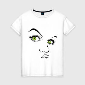 Женская футболка хлопок с принтом Women eyes в Екатеринбурге, 100% хлопок | прямой крой, круглый вырез горловины, длина до линии бедер, слегка спущенное плечо | взгляд | глаза | девушка | женское лицо | зеленый глаза | лицо
