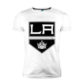 Мужская футболка премиум с принтом Los Angeles Kings - Лос Анджелес в Екатеринбурге, 92% хлопок, 8% лайкра | приталенный силуэт, круглый вырез ворота, длина до линии бедра, короткий рукав | la | los angeles kings | nhl | кубок стенли | лос анджелес кингс | нхл | хоккей