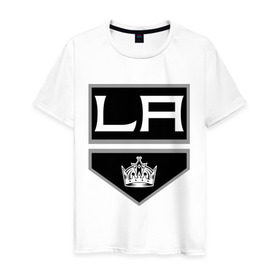 Мужская футболка хлопок с принтом Los Angeles Kings - Лос Анджелес в Екатеринбурге, 100% хлопок | прямой крой, круглый вырез горловины, длина до линии бедер, слегка спущенное плечо. | Тематика изображения на принте: la | los angeles kings | nhl | кубок стенли | лос анджелес кингс | нхл | хоккей