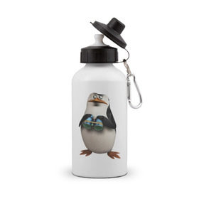 Бутылка спортивная с принтом Пингвин с биноклем в Екатеринбурге, металл | емкость — 500 мл, в комплекте две пластиковые крышки и карабин для крепления | пингвин