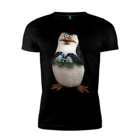 Мужская футболка премиум с принтом Пингвин с биноклем в Екатеринбурге, 92% хлопок, 8% лайкра | приталенный силуэт, круглый вырез ворота, длина до линии бедра, короткий рукав | пингвин