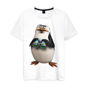 Мужская футболка хлопок с принтом Пингвин с биноклем в Екатеринбурге, 100% хлопок | прямой крой, круглый вырез горловины, длина до линии бедер, слегка спущенное плечо. | пингвин