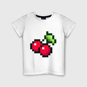 Детская футболка хлопок с принтом вишенки 8 бит в Екатеринбурге, 100% хлопок | круглый вырез горловины, полуприлегающий силуэт, длина до линии бедер | 8 bit | вишня | восьмибитный