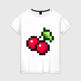 Женская футболка хлопок с принтом вишенки 8 бит в Екатеринбурге, 100% хлопок | прямой крой, круглый вырез горловины, длина до линии бедер, слегка спущенное плечо | 8 bit | вишня | восьмибитный