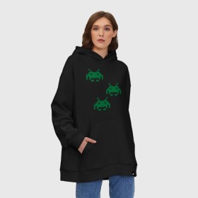 Худи SuperOversize хлопок с принтом Space invaders 8 bit в Екатеринбурге, 70% хлопок, 30% полиэстер, мягкий начес внутри | карман-кенгуру, эластичная резинка на манжетах и по нижней кромке, двухслойный капюшон
 | 8 bit | 8 бит | 8bit | 8бит | space invaders | космические захватчики