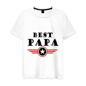 Мужская футболка хлопок с принтом Best papa logo в Екатеринбурге, 100% хлопок | прямой крой, круглый вырез горловины, длина до линии бедер, слегка спущенное плечо. | best papa logo | мужу | отец | папа | папе | подарок папе | самые лучшие