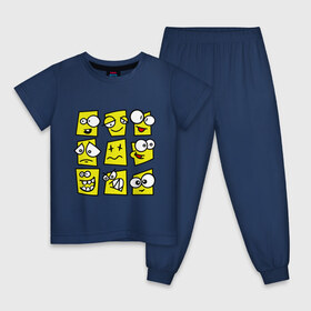 Детская пижама хлопок с принтом Смайликов кучка в Екатеринбурге, 100% хлопок |  брюки и футболка прямого кроя, без карманов, на брюках мягкая резинка на поясе и по низу штанин
 | смайлы | эмоции