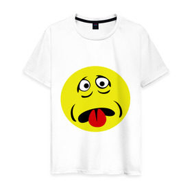 Мужская футболка хлопок с принтом Грустный смайл в Екатеринбурге, 100% хлопок | прямой крой, круглый вырез горловины, длина до линии бедер, слегка спущенное плечо. | smile | грустный | грусть | смайл | смайлик