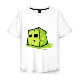Мужская футболка хлопок Oversize с принтом Slime в Екатеринбурге, 100% хлопок | свободный крой, круглый ворот, “спинка” длиннее передней части | minecraft | игры | кубик | майнкрафт | смайлик