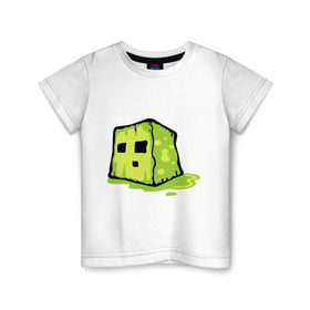 Детская футболка хлопок с принтом Slime в Екатеринбурге, 100% хлопок | круглый вырез горловины, полуприлегающий силуэт, длина до линии бедер | Тематика изображения на принте: minecraft | игры | кубик | майнкрафт | смайлик
