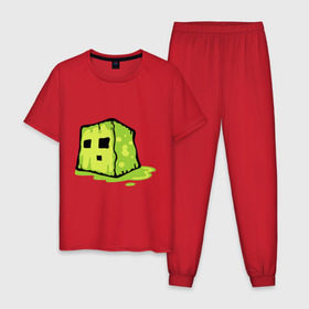 Мужская пижама хлопок с принтом Slime в Екатеринбурге, 100% хлопок | брюки и футболка прямого кроя, без карманов, на брюках мягкая резинка на поясе и по низу штанин
 | minecraft | игры | кубик | майнкрафт | смайлик