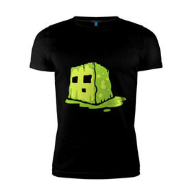Мужская футболка премиум с принтом Slime в Екатеринбурге, 92% хлопок, 8% лайкра | приталенный силуэт, круглый вырез ворота, длина до линии бедра, короткий рукав | minecraft | игры | кубик | майнкрафт | смайлик
