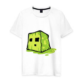 Мужская футболка хлопок с принтом Slime в Екатеринбурге, 100% хлопок | прямой крой, круглый вырез горловины, длина до линии бедер, слегка спущенное плечо. | minecraft | игры | кубик | майнкрафт | смайлик