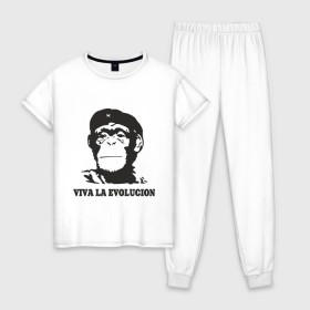 Женская пижама хлопок с принтом Viva la evolucion в Екатеринбурге, 100% хлопок | брюки и футболка прямого кроя, без карманов, на брюках мягкая резинка на поясе и по низу штанин | 