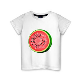 Детская футболка хлопок с принтом Половина арбуза в Екатеринбурге, 100% хлопок | круглый вырез горловины, полуприлегающий силуэт, длина до линии бедер | Тематика изображения на принте: арбуз | вкусное | девушкам | фрукты | фрукты и ягоды