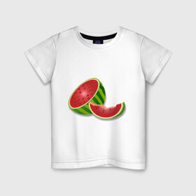 Детская футболка хлопок с принтом арбузик в Екатеринбурге, 100% хлопок | круглый вырез горловины, полуприлегающий силуэт, длина до линии бедер | арбуз | арбузная долька | вкусное | девушкам | фрукты | фрукты и ягоды