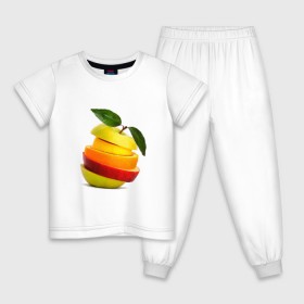 Детская пижама хлопок с принтом мега яблоко в Екатеринбурге, 100% хлопок |  брюки и футболка прямого кроя, без карманов, на брюках мягкая резинка на поясе и по низу штанин
 | апельсин | брызги | вода | лимон | фрукты | яблоко