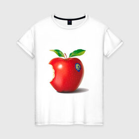 Женская футболка хлопок с принтом откусанное яблоко в Екатеринбурге, 100% хлопок | прямой крой, круглый вырез горловины, длина до линии бедер, слегка спущенное плечо | apple | вкусное | девушкам | фрукты | фрукты и ягоды | яблоко
