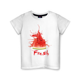 Детская футболка хлопок с принтом Fresh арбуз в Екатеринбурге, 100% хлопок | круглый вырез горловины, полуприлегающий силуэт, длина до линии бедер | арбуз | вкусное | девушкам | долька арбуза | сочный арбуз | фрукты | фрукты и ягоды