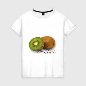 Женская футболка хлопок с принтом Kiwi в Екатеринбурге, 100% хлопок | прямой крой, круглый вырез горловины, длина до линии бедер, слегка спущенное плечо | вкусное | девушкам | киви | фрукты | фрукты и ягоды