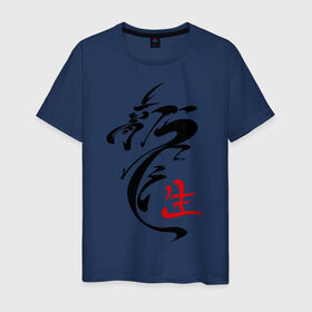 Мужская футболка хлопок с принтом иероглиф дракон в Екатеринбурге, 100% хлопок | прямой крой, круглый вырез горловины, длина до линии бедер, слегка спущенное плечо. | Тематика изображения на принте: азия | картинки | китайский