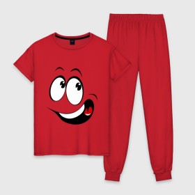 Женская пижама хлопок с принтом Смайл_01 в Екатеринбурге, 100% хлопок | брюки и футболка прямого кроя, без карманов, на брюках мягкая резинка на поясе и по низу штанин | smile | позитив | рожица | смайл | смайлик