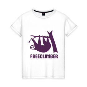 Женская футболка хлопок с принтом Freeclimber в Екатеринбурге, 100% хлопок | прямой крой, круглый вырез горловины, длина до линии бедер, слегка спущенное плечо | climb | freeclimber | альпинизм | альпинисты | горы | скалолазанье | скалолазы | спорт