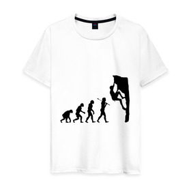 Мужская футболка хлопок с принтом Эволюция альпиниста в Екатеринбурге, 100% хлопок | прямой крой, круглый вырез горловины, длина до линии бедер, слегка спущенное плечо. | climb | climber | альпинизм | альпинист | альпинисты | горы | путь | скалолазанье | скалолазы | спорт | эволюция