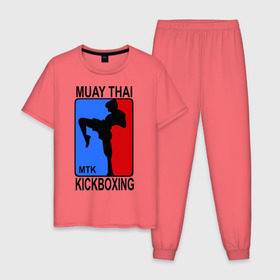 Мужская пижама хлопок с принтом Muay Thai Kickboxing в Екатеринбурге, 100% хлопок | брюки и футболка прямого кроя, без карманов, на брюках мягкая резинка на поясе и по низу штанин
 | кикбоксинг | муай тай