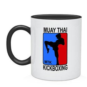 Кружка двухцветная с принтом Muay Thai Kickboxing в Екатеринбурге, керамика | объем — 330 мл, диаметр — 80 мм. Цветная ручка и кайма сверху, в некоторых цветах — вся внутренняя часть | кикбоксинг | муай тай