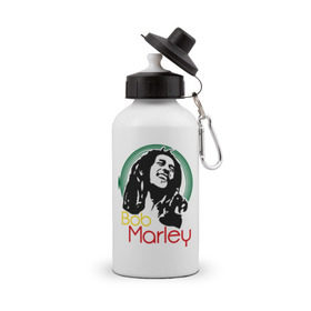 Бутылка спортивная с принтом Saint Bob Marley в Екатеринбурге, металл | емкость — 500 мл, в комплекте две пластиковые крышки и карабин для крепления | Тематика изображения на принте: bob marley | saint bob marley | боб марли | музыка | регги