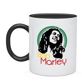 Кружка двухцветная с принтом Saint Bob Marley в Екатеринбурге, керамика | объем — 330 мл, диаметр — 80 мм. Цветная ручка и кайма сверху, в некоторых цветах — вся внутренняя часть | Тематика изображения на принте: bob marley | saint bob marley | боб марли | музыка | регги