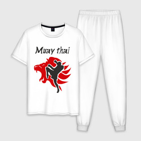 Мужская пижама хлопок с принтом Muay thai в Екатеринбурге, 100% хлопок | брюки и футболка прямого кроя, без карманов, на брюках мягкая резинка на поясе и по низу штанин
 | муай тай