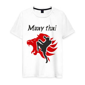 Мужская футболка хлопок с принтом Muay thai в Екатеринбурге, 100% хлопок | прямой крой, круглый вырез горловины, длина до линии бедер, слегка спущенное плечо. | Тематика изображения на принте: муай тай