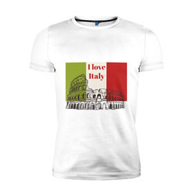 Мужская футболка премиум с принтом Я love Италия в Екатеринбурге, 92% хлопок, 8% лайкра | приталенный силуэт, круглый вырез ворота, длина до линии бедра, короткий рукав | Тематика изображения на принте: i love italy | италия | колизей | рим | флаг италии | я люблю италию