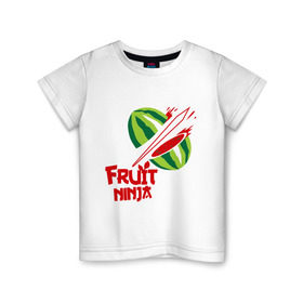 Детская футболка хлопок с принтом Fruit Ninja в Екатеринбурге, 100% хлопок | круглый вырез горловины, полуприлегающий силуэт, длина до линии бедер | Тематика изображения на принте: fruit ninja | арбуз | игры | ниндзя | разное | фрукт