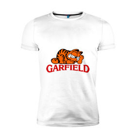 Мужская футболка премиум с принтом Гарфилд (Garfield) в Екатеринбурге, 92% хлопок, 8% лайкра | приталенный силуэт, круглый вырез ворота, длина до линии бедра, короткий рукав | garfild | кот | котяра | мультик | мультфильм
