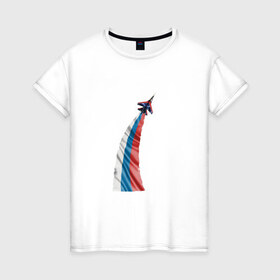 Женская футболка хлопок с принтом Су-35 в Екатеринбурге, 100% хлопок | прямой крой, круглый вырез горловины, длина до линии бедер, слегка спущенное плечо | ввс | военно воздушные силы | самолет | силовые структуры | су 35 | су35